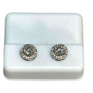 $400 Sterling Silver Moissanite Stud Earrings 1.42 CTTW VVSD Round Halo Design